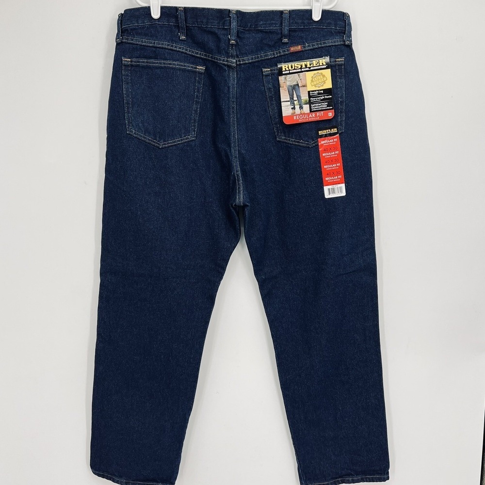 NEW Rustler Men's Heavyweight Denim Jeans 40X30 Regular Fit Straight Leg Navy
